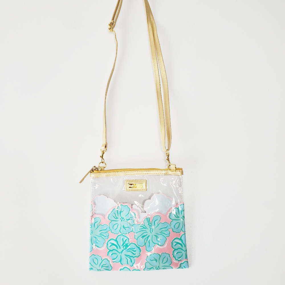 Clear Crossbody Bag with Pink & Teal Floral Panel
